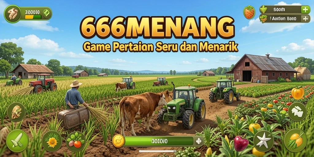 Tampilan gameplay 666MENANG yang menampilkan aktivitas pertanian yang menyenangkan.