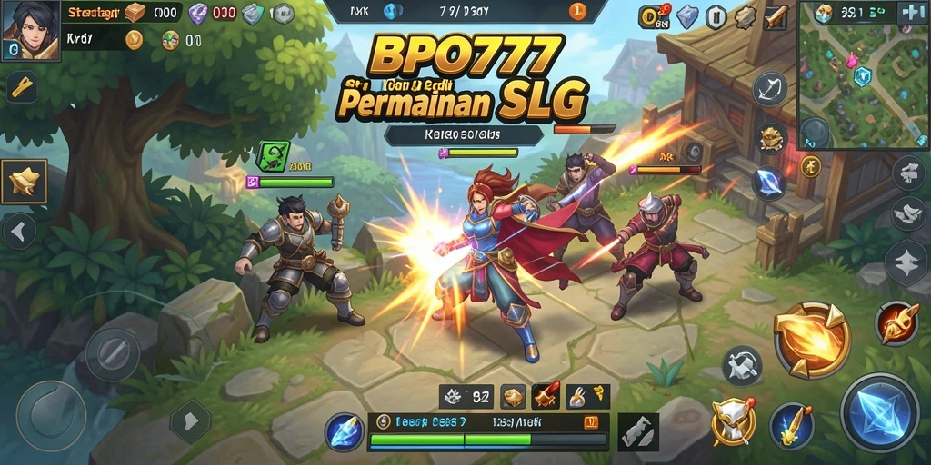 Screenshot utama BPO777 menampilkan aksi penuh strategi dalam pertempuran.