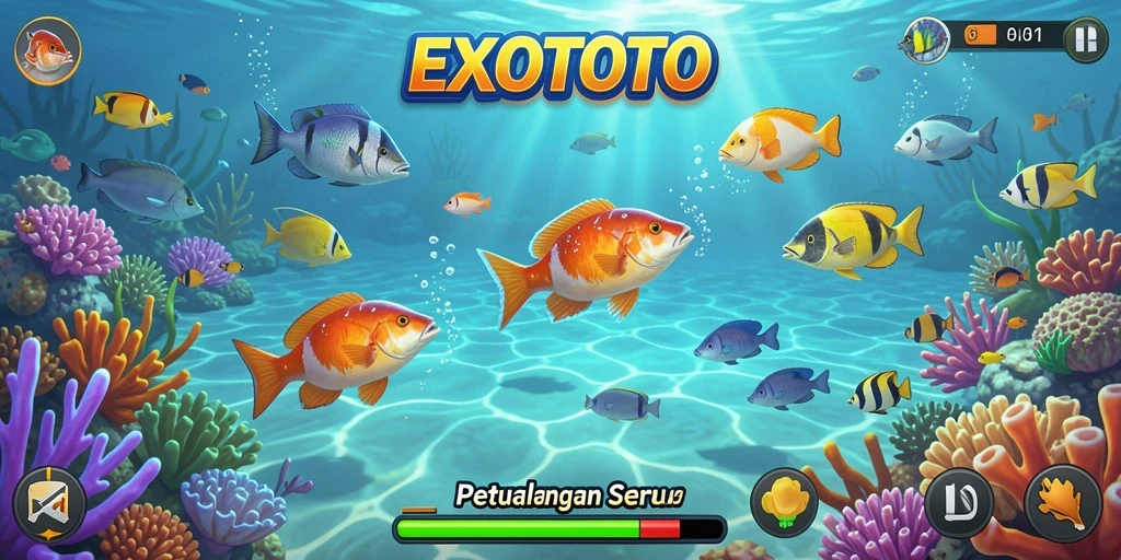 Tangkapan layar gameplay EXOTOTO menampilkan suasana seru menembak ikan.