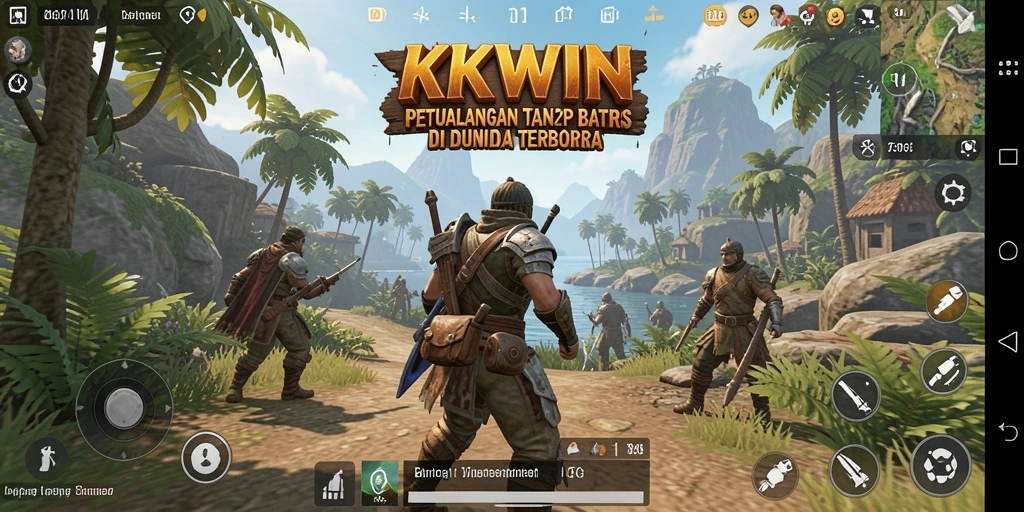 Tampilan gameplay KKWIN yang menampilkan petualangan di dunia terbuka.