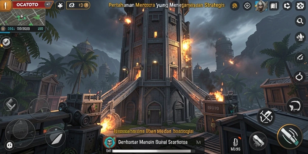Tampilan menara dan musuh dalam gameplay OCATOTO yang seru.