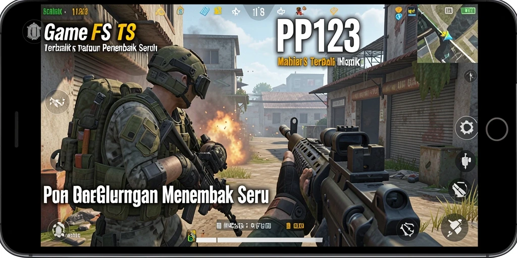 Screenshot gameplay PP123 yang menunjukkan aksi menembak mendebarkan.